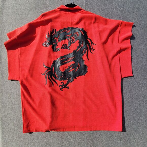 Natori XL Red Black Faux Leather Dragon Kimono Duster  No Belt 937 - Picture 2 of 8